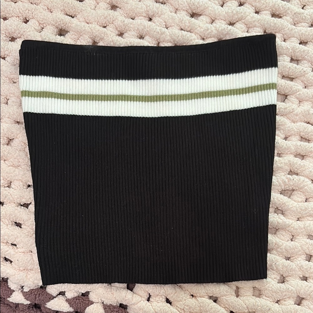 Black Ribbed Skirt with White and Green Stripes